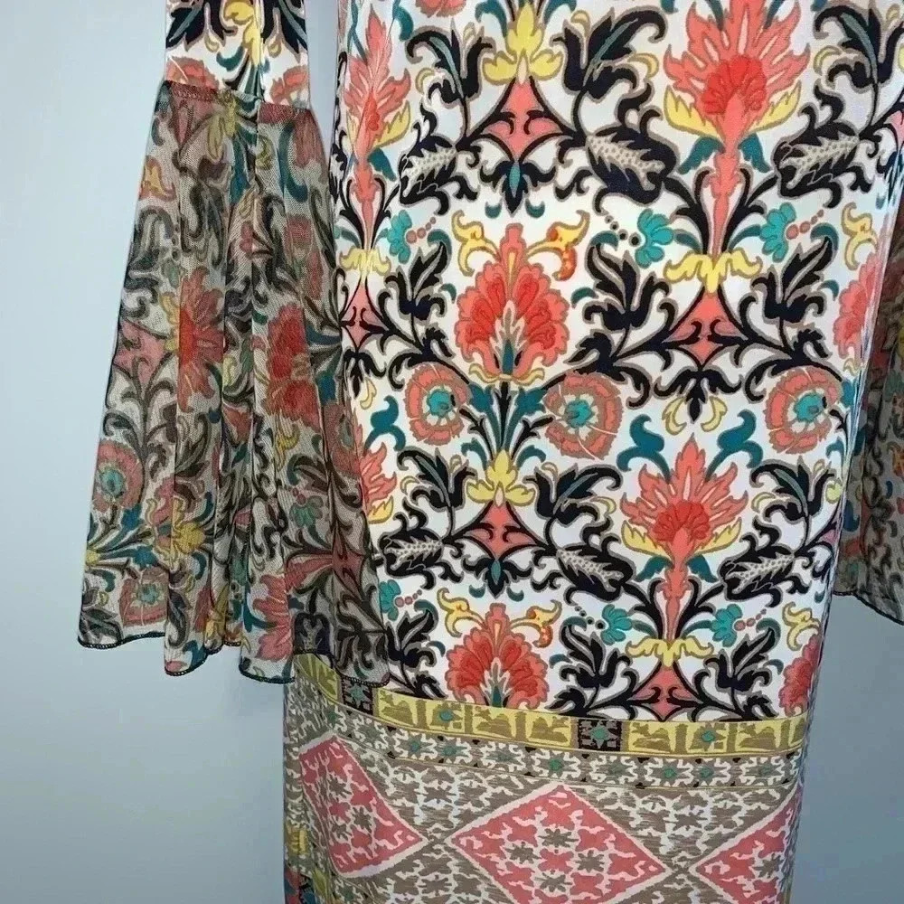 Tacera Floral Dress With Sheer Sleeve Detail - Picture 4 of 5
